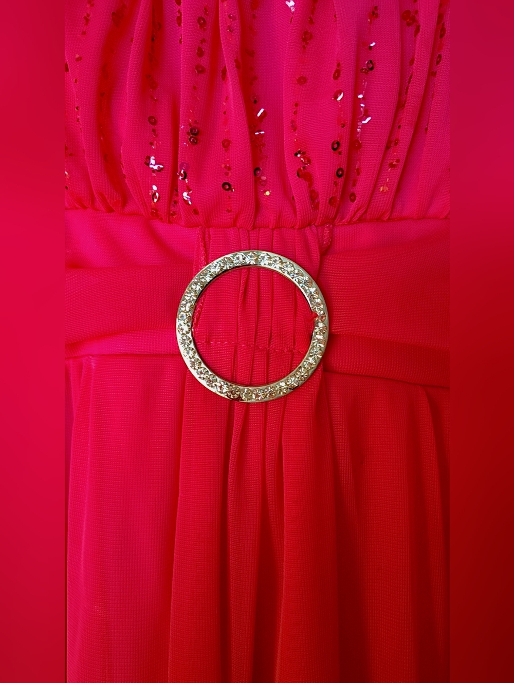 Ruby Rox Hot Pink Chiffon Prom Evening Gown With Rhinestone Accent - Picture 6 of 7